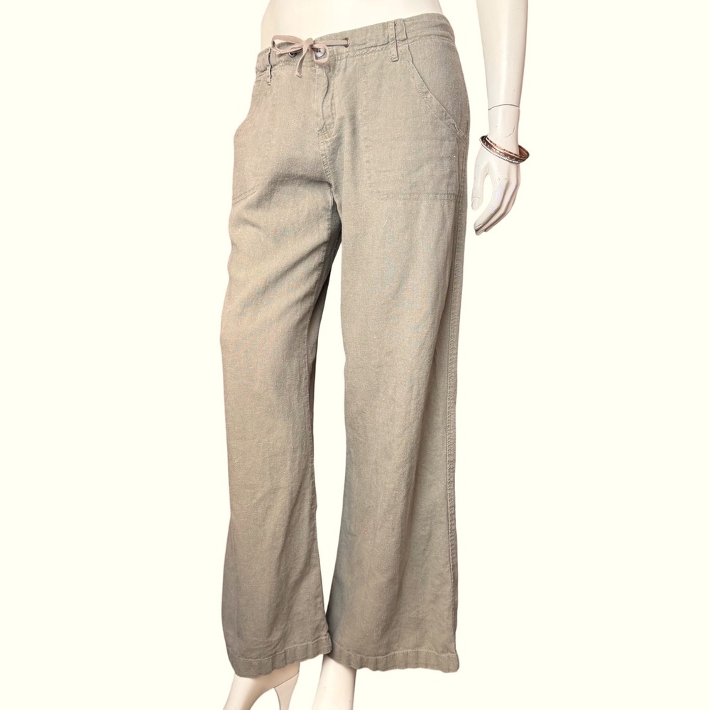 Just Living Linen Blend Wide Leg Drawstring Pants Olive Boho Coastal Grunge Sz M